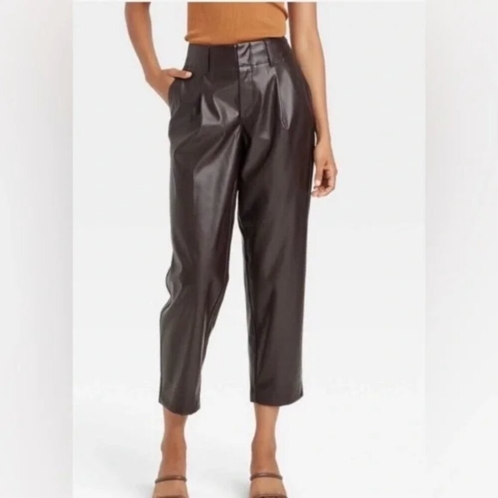A New Day Faux Leather High Rise Tapered Leg Ankle Pants - Dark Brown, Size 8